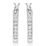 .925 Sterling Silver 1/4 Cttw Diamond Leverback 3/4" Inch Hoop Earrings (I-J Color, I2-I3 Clarity)