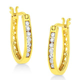 14K Yellow Gold Plated .925 Sterling Silver 1/4 Cttw Diamond Leverback 3/4" Inch Hoop Earrings (K-L Color, I2-I3 Clarity)