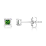 .925 Sterling Silver 1/10 Cttw Miracle Set Princess-Cut Treated Green Diamond Stud Earrings (Green Color, I1-I2 Clarity)