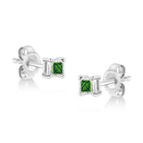 .925 Sterling Silver 1/10 Cttw Miracle Set Princess-Cut Treated Green Diamond Stud Earrings (Green Color, I1-I2 Clarity)