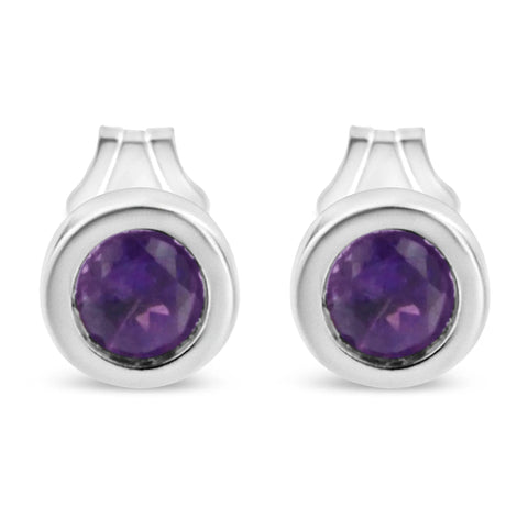 .925 Sterling Silver Bezel Set 3.5mm Created Gemstone Solitaire Stud Earrings