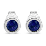 .925 Sterling Silver Bezel Set 3.5mm Created Gemstone Solitaire Stud Earrings