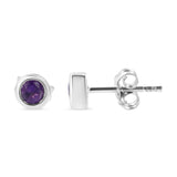 .925 Sterling Silver Bezel Set 3.5mm Created Gemstone Solitaire Stud Earrings