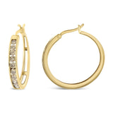 14K Yellow Gold Plated .925 Sterling Silver 1.0 Cttw Channel Set Champagne Diamond Hoop Earrings with Snap Post (K-L Color, I1-I2 Clarity)