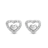 925 Sterling Silver 1/6 Cttw Diamond Open Double Heart Stud Earrings - Choice of Diamond Color