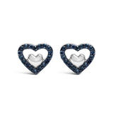 925 Sterling Silver 1/6 Cttw Diamond Open Double Heart Stud Earrings - Choice of Diamond Color