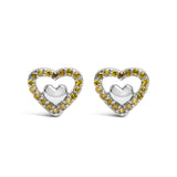 925 Sterling Silver 1/6 Cttw Diamond Open Double Heart Stud Earrings - Choice of Diamond Color