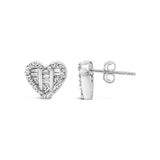 .925 Sterling Silver 1/2 Cttw Round and Baguette Diamond Composite Heart Shaped Stud Earring (I-J Color, SI2-I1 Clarity)