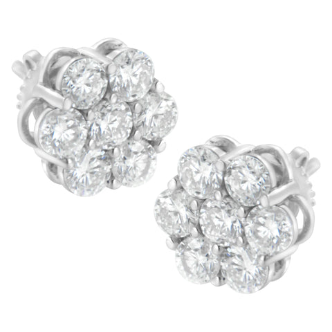 .925 Sterling Silver 2 Carat Total Weight Floral Composite 7 Stone Diamond Stud Earring