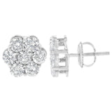 .925 Sterling Silver 2 Carat Total Weight Floral Composite 7 Stone Diamond Stud Earring