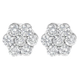 .925 Sterling Silver 2 Carat Total Weight Floral Composite 7 Stone Diamond Stud Earring