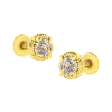 Gold Plated .925 Sterling Silver Modern 4-Prong Solitaire Milgrain Stud Earrings