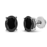 .925 Sterling Silver 4.0 Carat Total Weight Prong Set Treated Blac Karat Oval Diamond Stud Earring