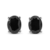 .925 Sterling Silver 4.0 Carat Total Weight Prong Set Treated Blac Karat Oval Diamond Stud Earring