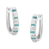 10k White Gold Round and Blue Baguette Diamond Hoop Earrings (0.50 cttw, I-J Color, I2-I3 Clarity)