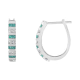 10k White Gold Round and Blue Baguette Diamond Hoop Earrings (0.50 cttw, I-J Color, I2-I3 Clarity)