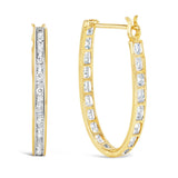 10K Yellow Gold 1.00 Cttw Round and Baguette-Cut Diamond U-Hoop Earrings (H-I Color, SI2-I1 Clarity)