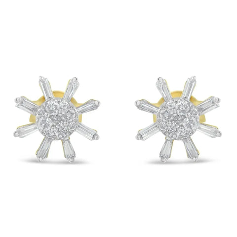 10k Yellow Gold Round and Baguette Diamond Stud Earring (0.50 cttw, H-I Color, I2-I3 Clarity)