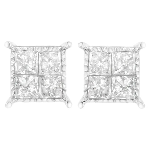 10K White Gold Square Earrings with Princess Cut Diamond (3/4 cttw, I-J Color, I2-I3 Clarity)