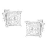 10K White Gold Square Earrings with Princess Cut Diamond (3/4 cttw, I-J Color, I2-I3 Clarity)