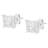 10K White Gold Square Earrings with Princess Cut Diamond (3/4 cttw, I-J Color, I2-I3 Clarity)