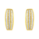 10K Yellow Gold 3/4 Cttw Pave and Channel Set Diamond Triple Row Modern Hoop Earrings (I-J Color, I2-I3 Clarity)