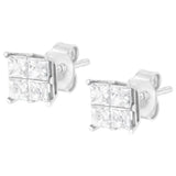 10K White Gold 1.00 cttw Invisible Set Princess-Cut Diamond Composite Square Shape Stud Earrings (G-H Color, I2-I3 Clarity)