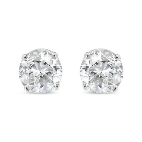 10K White Gold 1/10 Cttw Round Brilliant-Cut Near Colorless Near Colorless Diamond Classic 4-Prong Stud Earrings (I-J Color, I1-I2 Clarity)