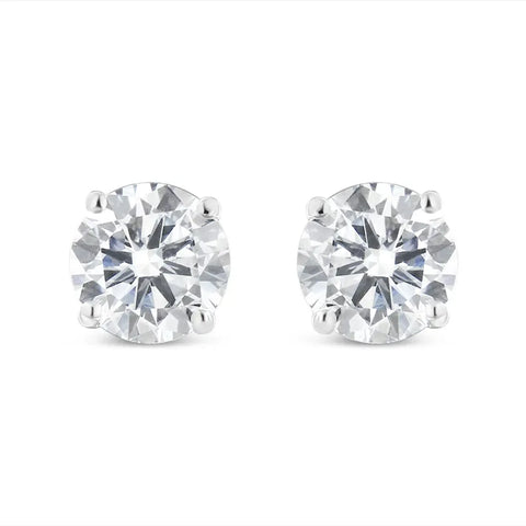 10K White Gold 1.00 Cttw Round Brilliant-Cut Near Colorless Diamond Classic 4-Prong Stud Earrings with Screw Backs (H-I Color, I2-I3 Clarity)