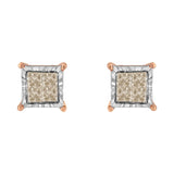 10K Two-Toned Princess-Cut Composite Diamond Stud Earrings (1/2 cttw, J-K Color, I1-I2 Clarity)