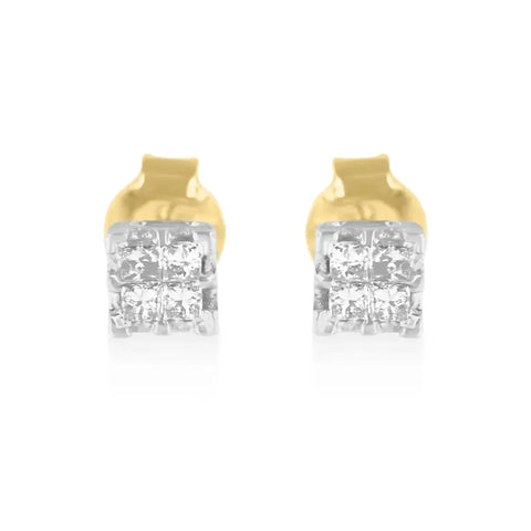 10k Yellow Gold Princess Diamond Quad Stud Earrings (1/4 cttw, J-K Color, I2-I3 Clarity)