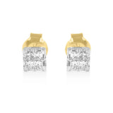 10k Yellow Gold Princess Diamond Quad Stud Earrings (1/4 cttw, J-K Color, I2-I3 Clarity)