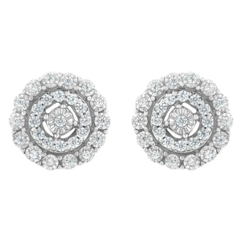 10KT White Gold 1/2 cttw Double Halo Brilliant Round-Cut Diamond Stud Earrings (I-J Clarity, I2-I3 Color)