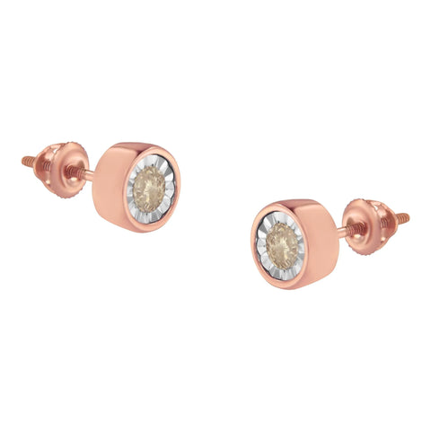 10K Rose Gold 0.40 Cttw Round Brilliant-Cut Near Colorless Diamond Miracle-Set Stud Earrings with Screw Backs (J-K Color, I2-I3 Clarity)