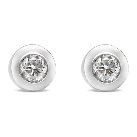 10K White Gold 1/5 Cttw Round Brilliant-Cut Near Colorless Diamond Bezel-Set Stud Earrings (H-I Color, I1-I2 Clarity)