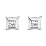 10K White Gold 1/2 Cttw Invisible Set Princess-Cut Diamond Stud Earrings (H-I Color, SI2-I1 Clarity)