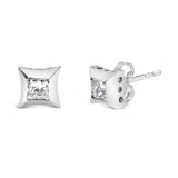 10K White Gold 1/2 Cttw Invisible Set Princess-Cut Diamond Stud Earrings (H-I Color, SI2-I1 Clarity)