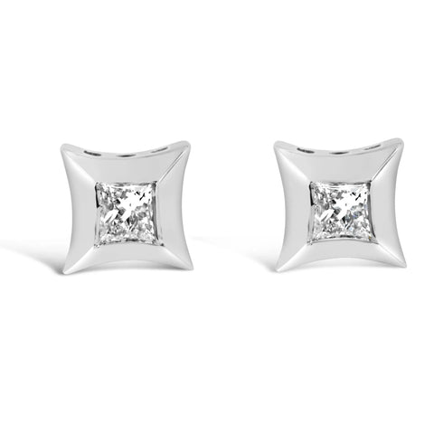 10K White Gold 1/5 Cttw Invisible Set Princess-Cut Diamond Stud Earrings (H-I Color, SI2-I1 Clarity)