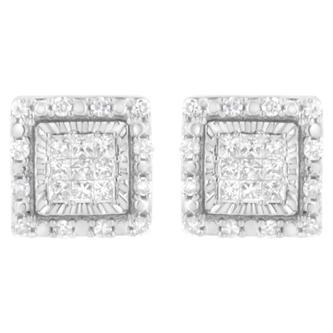 10K White Gold 1/2 cttw Invisible Set Princess-Cut Diamond Square Stud Earring (I-J Color, I1-I2 Clarity)