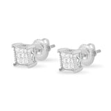 10K White Gold 1/3 Cttw Invisible Set Princess-Cut Diamond 18 Stone Composite Stud Earrings with Screwbacks (I-J Color, SI2-I1 Clarity)