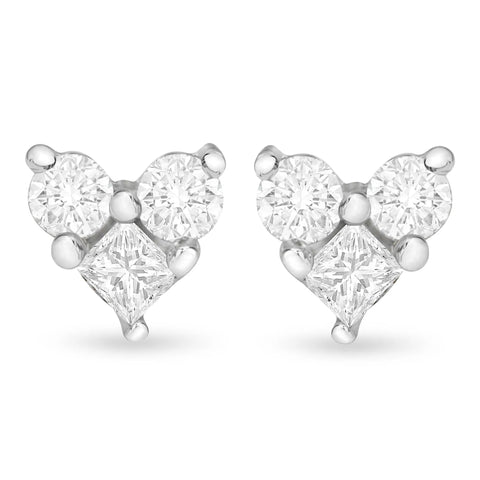 10K White Gold 1/4 cttw Round and Princess-cut Diamond Composite Heart Shape Stud Earring (I-J Color, I1-I2 Clarity)