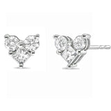 10K White Gold Diamond 3 Stone Trio Heart Stud Earring (I-J Color, I1-I2 Clarity)