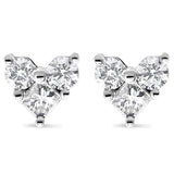 10K White Gold Diamond 3 Stone Trio Heart Stud Earring (I-J Color, I1-I2 Clarity)