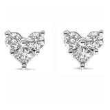 10K White Gold Diamond 3 Stone Trio Heart Stud Earring (I-J Color, I1-I2 Clarity)