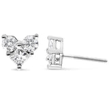 10K White Gold Diamond 3 Stone Trio Heart Stud Earring (I-J Color, I1-I2 Clarity)