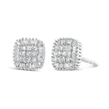 10K White Gold 1/2 Cttw Invisible-Set Princess Cut & Prong-Set Baguette Diamond Composite Stud Earrings (H-I Color, I1-I2 Clarity)