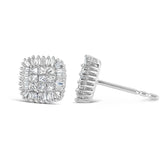 10K White Gold 1/2 Cttw Invisible-Set Princess Cut & Prong-Set Baguette Diamond Composite Stud Earrings (H-I Color, I1-I2 Clarity)