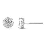 10K White Gold 1/2 Cttw Miracle-Set Round Brilliant-Cut Diamond Stud Earrings with Hidden Halo (I-J ,I2-I3)