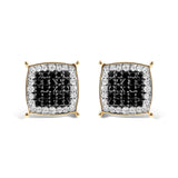 Men's 10K Yellow Gold 1/2 Cttw White and Black Treated Diamond Earring (Black / I-J Color, I2-I3 Clarity)