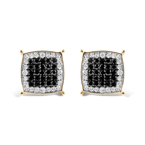 Men's 10K Yellow Gold 1/2 Cttw White and Black Treated Diamond Earring (Black / I-J Color, I2-I3 Clarity)